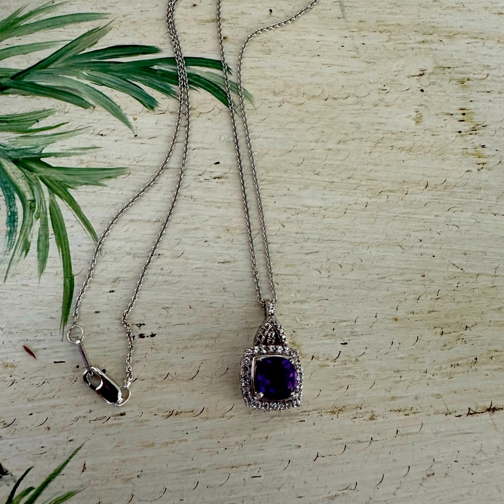 STERLING Silver Amethyst and Sapphire Pendant Necklace